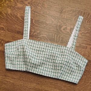 Green and Off-White Tweed Crop Top
